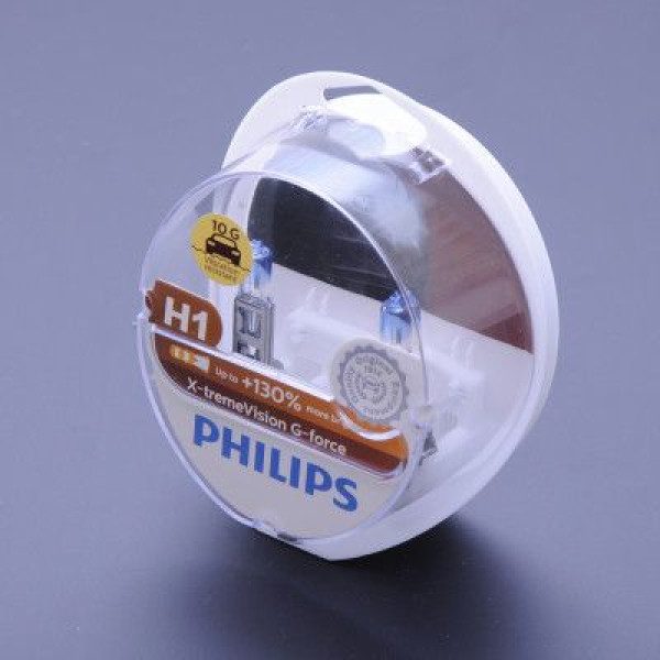 Автолампа галогенная Philips X-treme Vision G-Force +130% H1 12V 55W 3500K 2 шт (12258XVGS2)