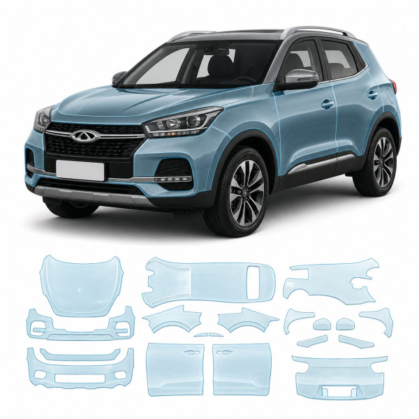 Антигравийная защитная бронепленка по лекалам для Chery Tiggo 4 I 2017-2022 - полный кузов