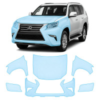 Антигравийная защитная бронепленка по лекалам для Lexus GX J150 facelift 1 2014-2019 - передняя часть авто (капот бампер фары крылья)