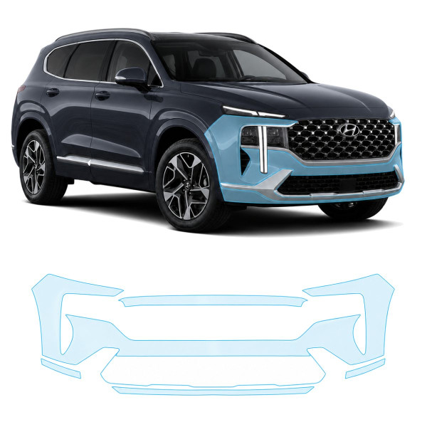 Антигравийная защитная бронепленка по лекалам для Hyundai Santa Fe TM facelift 2021-2023 - передний бампер