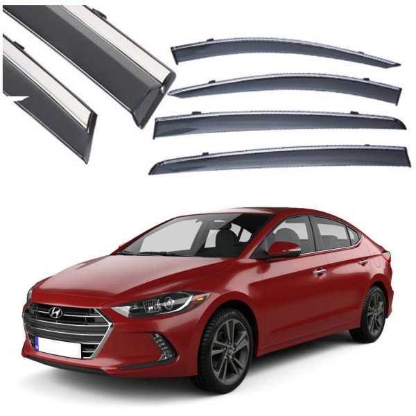 Дефлектори вікон вітровики Benke для Hyundai Elantra 2016-2021 Хром Молдинг Нержавіюча сталь 3D (BHYET1623-W/S)