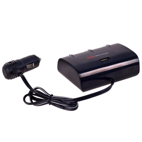 Автомобильный разветвитель прикуривателя VOIN 3 выхода 1 USB 1000mA 12/24V (SC-3073)