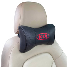 Подушка на підголовник з логотипом Kia екошкіра Чорна Червоний логотип 1 шт