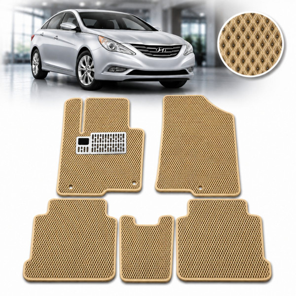 Килимки в салон EVA для Hyundai Sonata YF 2010-2014 з підп'ятником Бежеві 5 шт