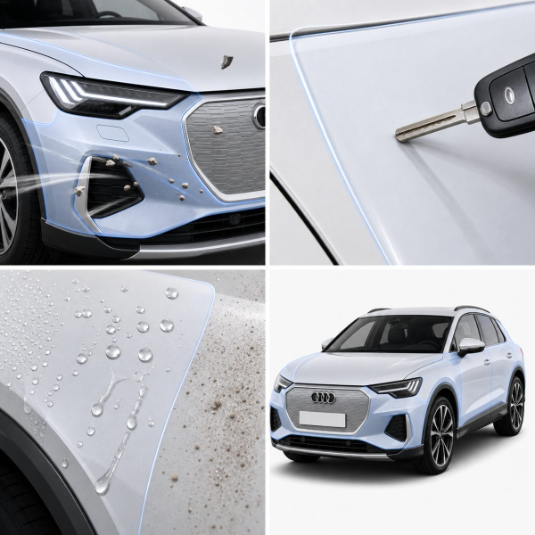 Антигравийная защитная бронепленка по лекалам для Audi Q4 e-tron F4 2021- капот и передние крылья