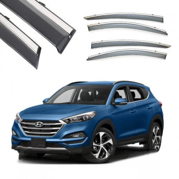 Дефлекторы окон ветровики Benke для Hyundai Tucson (TL) 2015-2020 Хром Молдинг Из Нержавеющей Стали 3D