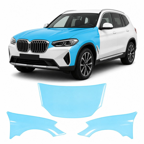 Антигравийная защитная бронепленка по лекалам для BMW X3 G01 facelift 2021-2024 - капот и передние крылья