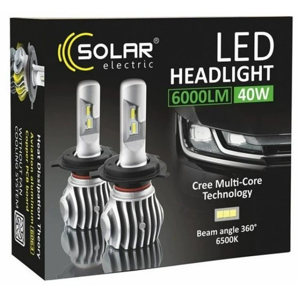 LED лампи автомобільні Solar H11 12/24V 40W 6500K 6000Lm IP65 радіатор та кулер (CANBUS з обманкою) 2 шт (8611)