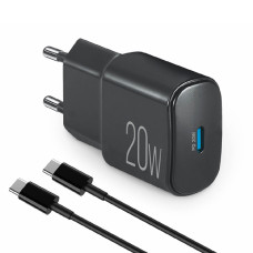 Сетевое зарядное устройство Brevia ePower PD20W + кабель USB-C to USB-C 1м черный 45020CCB