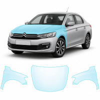 Антигравийная защитная бронепленка по лекалам для Citroen C-Elysee I facelift 2017-2022 - капот и передние крылья