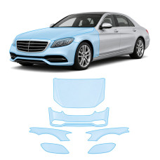 Антигравийная защитная бронепленка по лекалам для Mercedes-Benz S-Class W222 facelift 2017-2020 - передняя часть авто (капот бампер фары крылья)