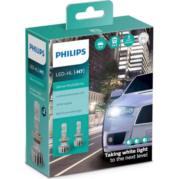 LED лампы автомобильные H7 радиатор+кулер 5000Lm PHILIPS Ultinon Pro+160% / 5800K / IP67 / 8-48V 2шт