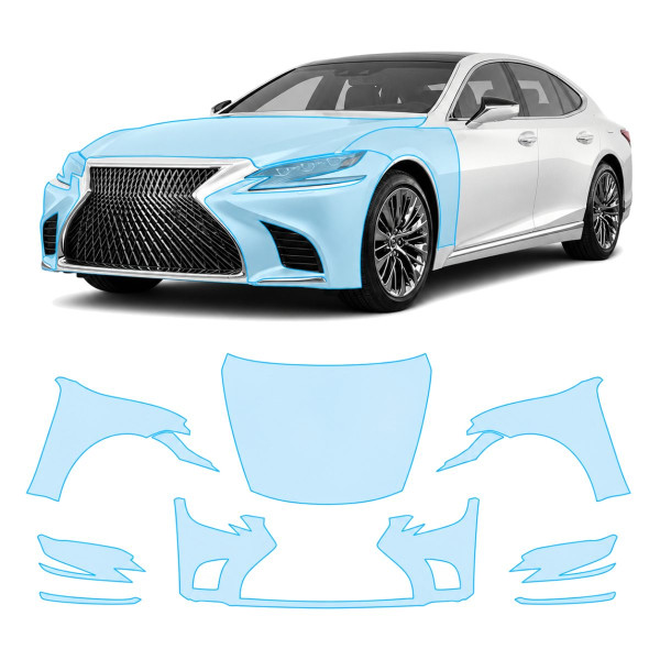 Антигравийная защитная бронепленка по лекалам для Lexus LS XF50 2018-2020 - передняя часть авто (капот бампер фары крылья)