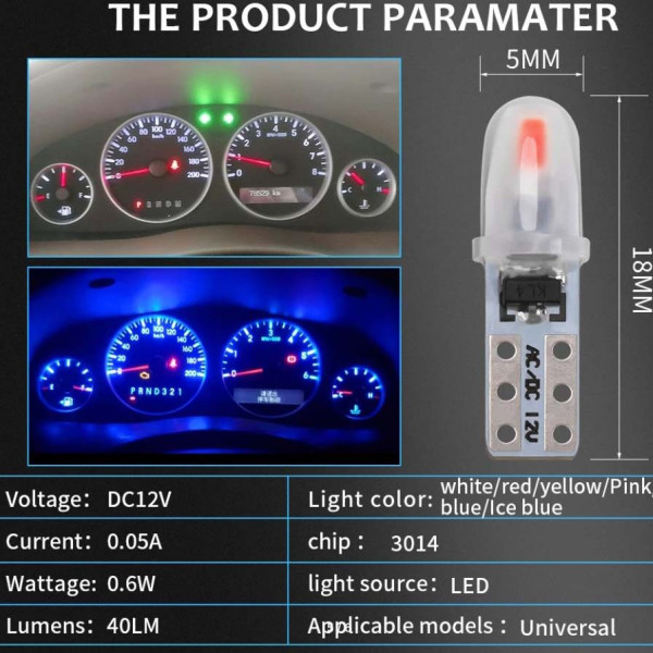 Світлодіод 12V Т5 SMD 2-3014 3D Скло 0,6W 40Lm Синє світло (№86)