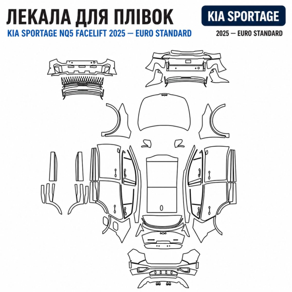 Антигравийная защитная бронепленка по лекалам для Kia Sportage NQ5 facelift 2025 - передний бампер
