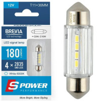 LED автолампа Brevia Spower 12/24V T11 36мм C5W (C10W) 4x12835SMD 180Lm 6000K CANbus T11x36MM 2 шт (10214X2)