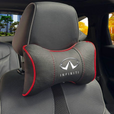 Подушка на підголівник з логотипом Infiniti Екошкіра 3D Кольоровий лого Чорна-Червоний кант 1 шт