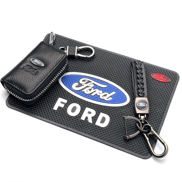 Автонабір №44 для Ford / Килимок панелі / Брелок з карабіном та чохол для автоключів з логотипом