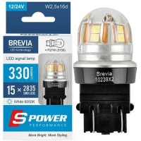 LED автолампа Brevia Spower 12/24V P27/7W 6x2835SMD 330Lm 6000K CANbus W2,5x16d 2 шт (10239X2)
