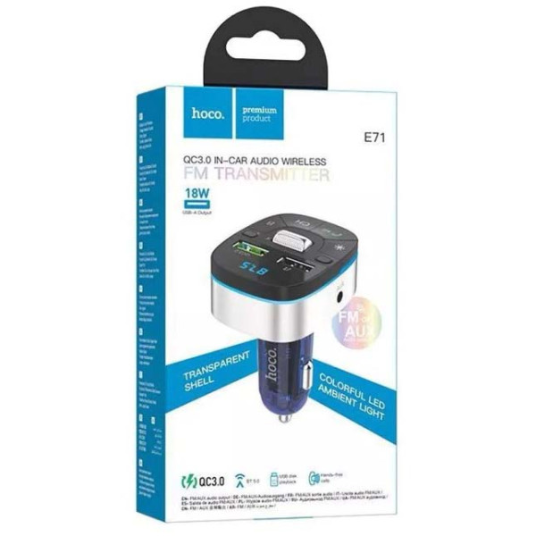 Автомобільний FM модулятор (трансмітер) Hoco E71 Crystal 18 W 2 USB (391840013)