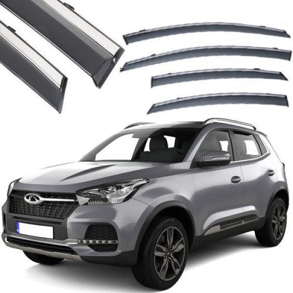 Дефлектори вікон вітровики Benke для Chery Tiggo 4/5X 2017- Хром Молдинг Нержавіюча сталь 3D (BCYT5X1723-W/S) (170-171)