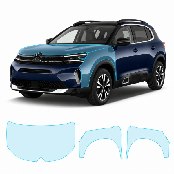 Антигравийная защитная бронепленка по лекалам для Citroen C5 Aircross I facelift 2022-2024 - капот и передние крылья
