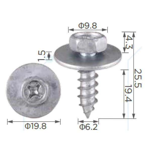 Саморез с шайбой Toyota, Mercedes (9015960383, 90159A0010, 9015960431, A0009906) (H2008)