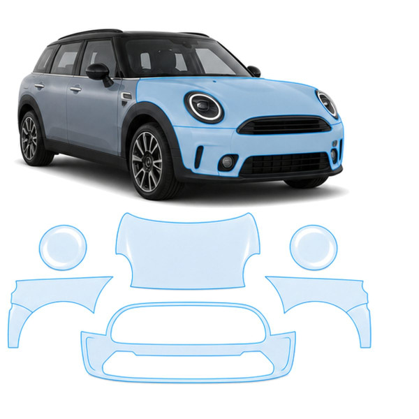 Антигравийная защитная бронепленка по лекалам для Mini Clubman F54 2015-2019 - передняя часть авто (капот бампер фары крылья)