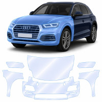 Антигравийная защитная бронепленка по лекалам для Audi Q5 FY 2017-2020 - передняя часть авто (капот бампер фары крылья)