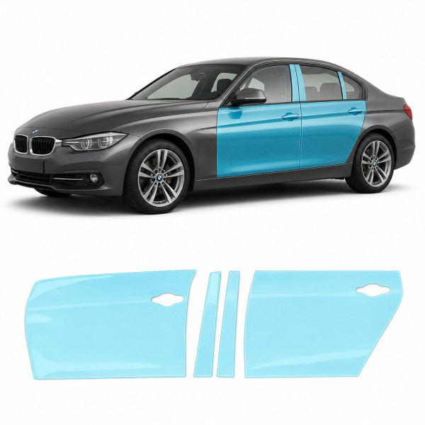 Антигравийная защитная бронепленка по лекалам для BMW 3 Series F30 facelift 2015-2019 - зоны дверей и стойки окон