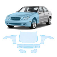 Антигравійна захисна бронеплівка за лекалами для Mercedes-Benz C-Class W203 2000-2004 - передня частина авто (капот бампер крила))