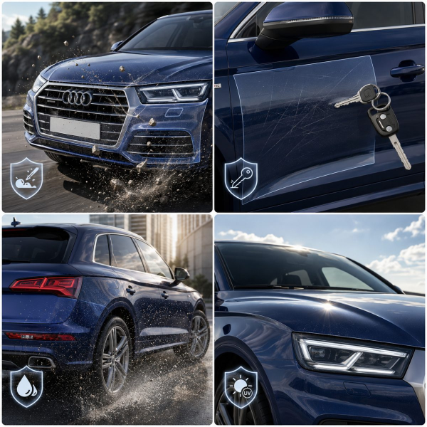 Антигравийная защитная бронепленка по лекалам для Audi Q5 8R 2008-2017 - передний бампер
