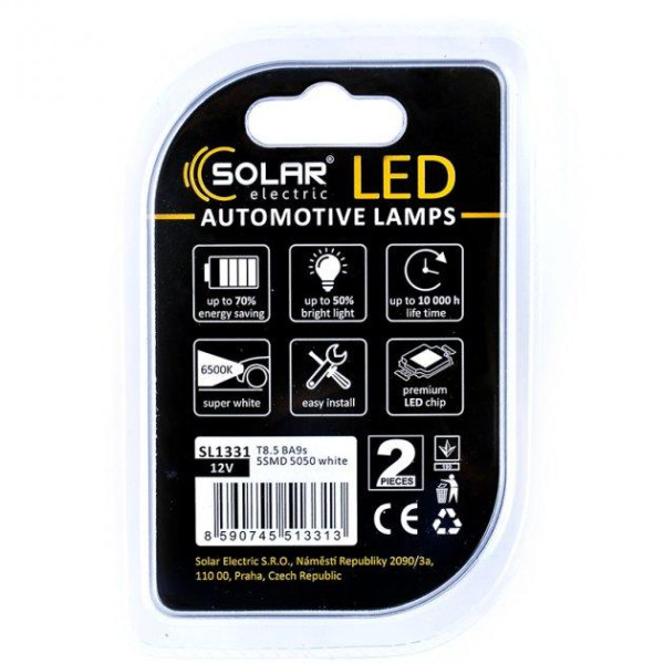 Автолампы светодиодные Solar LED 12V T8.5 5SMD white 2шт SL1331