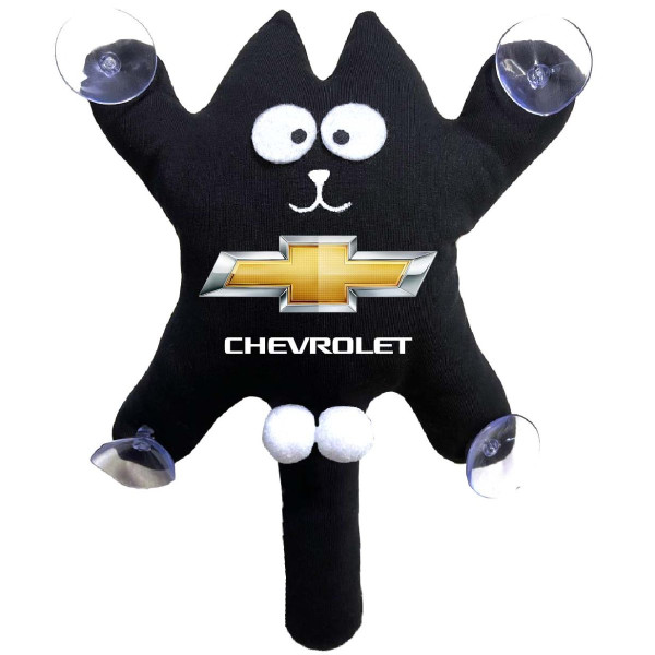Игрушка на присоске Кот Саймон XL Chevrolet Жирный Кот Черный (Цветной логотип 3D)