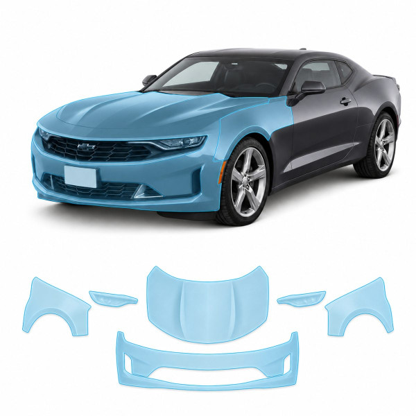 Антигравійна захисна бронеплівка за лекалами для Chevrolet Camaro VI facelift 2019-2024 - передня частина авто (капот бампер крила))