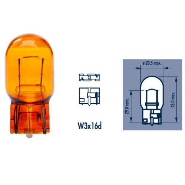 Автолампа Одноконтактна безцокольна Narva WY21W 12V 21W AMBER NR 1 шт (17629CP)