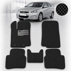 Коврики в салон EVA для Hyundai Accent IV (Solaris) 2011- с подпятником Черные 5 шт