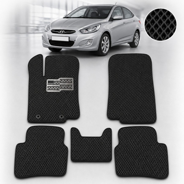 Килимки у салон EVA для Hyundai Accent IV (Solaris) 2011- з підп'ятником Черні-Чорний кант 5 шт