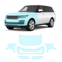 Антигравийная защитная бронепленка по лекалам для Land Rover Range Rover L405 facelift 2018-2022 - передняя часть авто (капот бампер фары крылья)