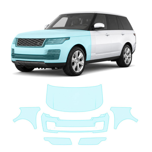 Антигравійна захисна бронеплівка за лекалами для Land Rover Range Rover L405 facelift 2018-2022 - передня частина авто (капот бампер крила))
