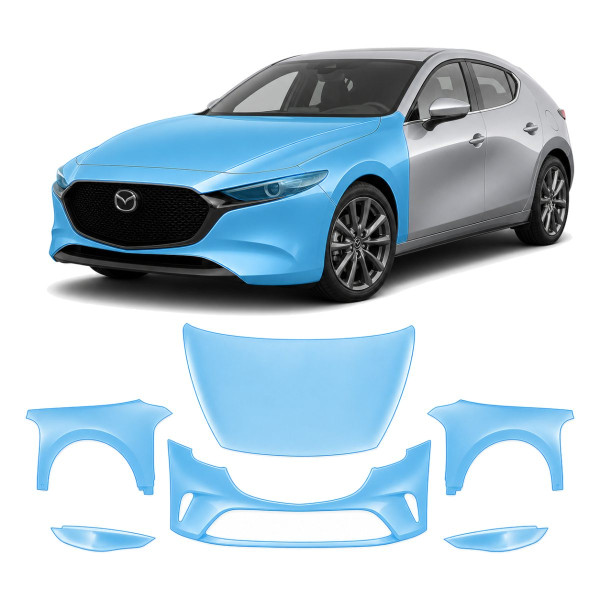 Антигравийная защитная бронепленка по лекалам для Mazda Mazda3 BP 2019- передняя часть авто (капот бампер фары крылья)