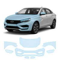 Антигравийная защитная бронепленка по лекалам для LADA Vesta NG facelift 2022- передняя часть авто (капот бампер фары крылья)
