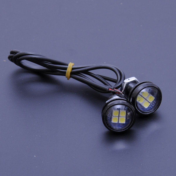 Денні ходові вогні ДХО очі врізні LED D23 мм / 3W / 12V / Білі 2 шт
