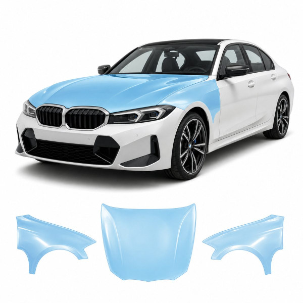 Антигравийная защитная бронепленка по лекалам для BMW 3 Series G20 facelift 2022- капот и передние крылья