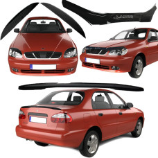 Набор Дефлекторов + 20 Л.С. для Daewoo Lanos - Sens (Мухобойка - Реснички фар - Спойлер багажника)