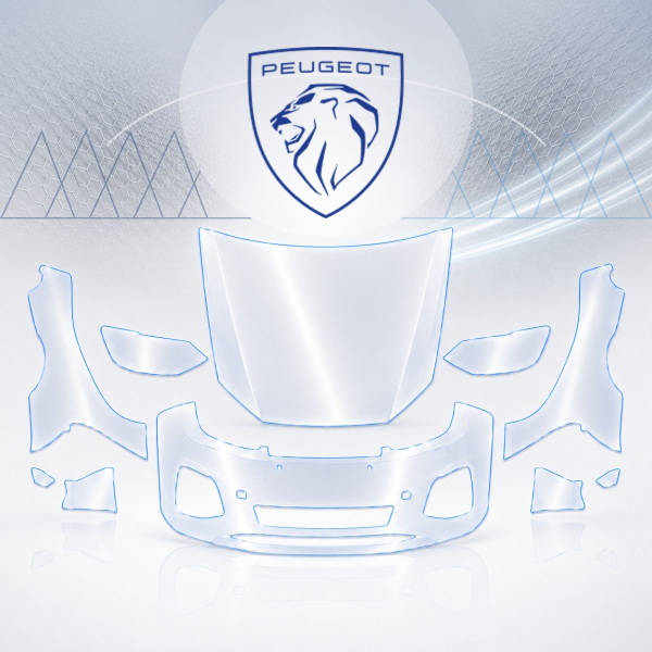 Антигравійна захисна бронеплівка за лекалами для Peugeot 308 III 2021- передня частина авто (капот бампер крила))