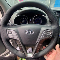 Чехол Оплетка Руля для Hyundai Santa Fe 2012-2018 Кожа (Модельная Выкройка) №26