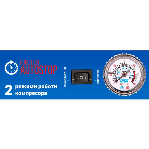 Компрессор автомобильный Vitol 150psi 15Amp 40л R13-R16 Автостоп прикуриватель (K-52)