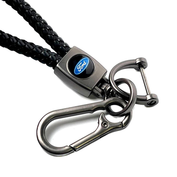 Кожаный плетеный брелок Ford для авто ключей с карабином