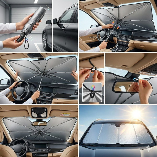 Автомобильный солнцезащитный зонт шторка для лобового стекла Elegant 140x 78 см (EL 100 525)